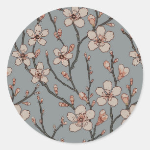 Sticker Rond Élégant Motif Fleur rose Douce Fleur Fleur de Ceri
