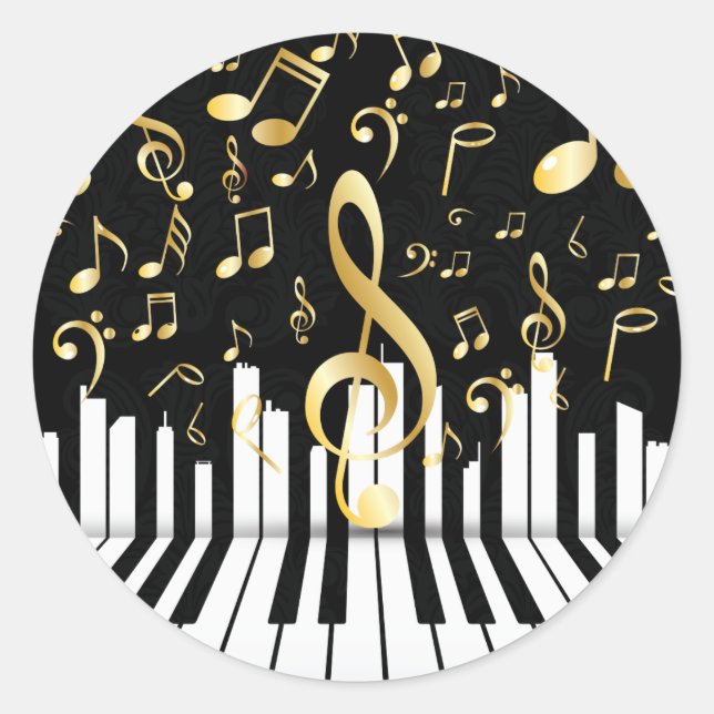 Sticker Rond Elegant Music Note Clés de piano de luxe (Devant)