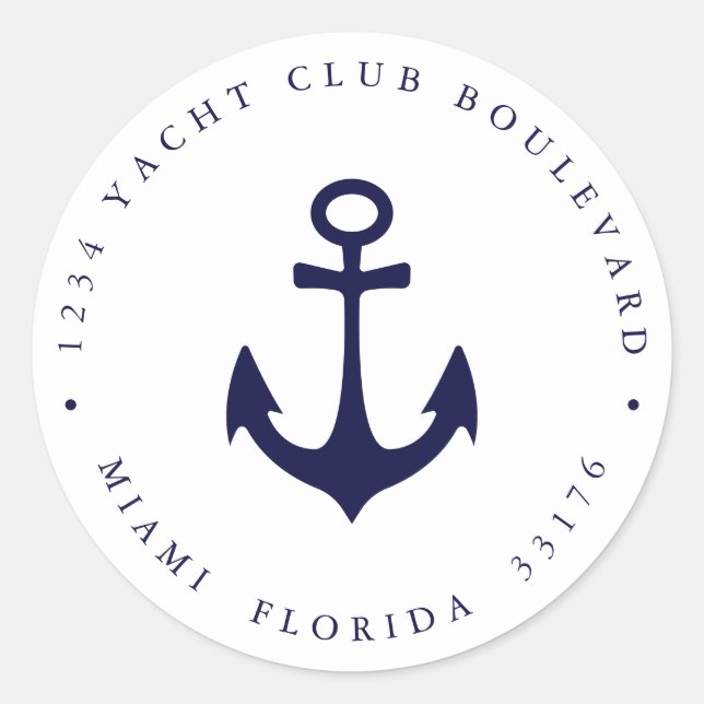 Sticker Rond Elegant NAVY YACHT ANCRE côtière Adresse de retour (Devant)