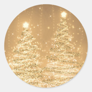 Sticker Rond Élégant Noël étincelant Arbres Cuivre