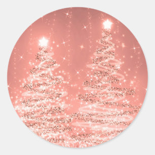 Sticker Rond Élégant Noël étincelant arbres Rose or
