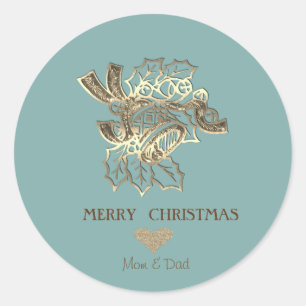 Sticker Rond Élégant Noël Faux Gold Bell
