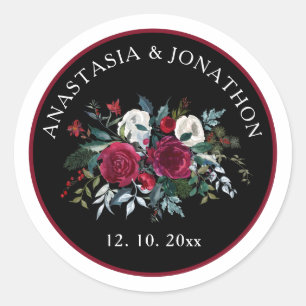 Sticker Rond Élégant Noël Floral Rose Mariage de vacances