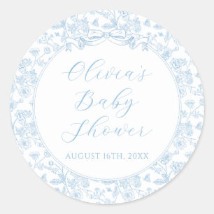 Sticker Rond Élégant Nœud Bleu Vintage Fleur Garçon Baby Shower
