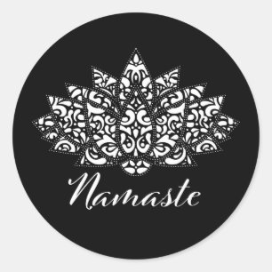 Sticker Rond Élégant noir & blanc Lotus Yoga Namaste