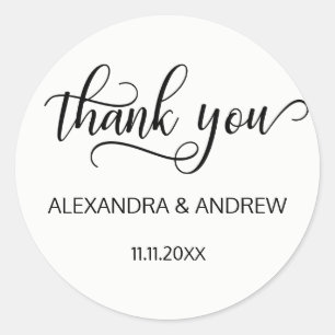 Sticker Rond Élégant noir blanc Mariage de Merci de script