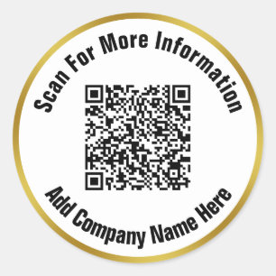 Sticker Rond Élégant noir blanc Or Texte Scan QR Code