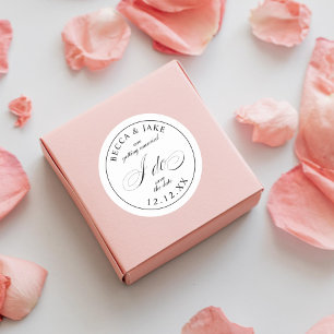 Sticker Rond Elégant noir et blanc Calligraphie Mariage Je fais