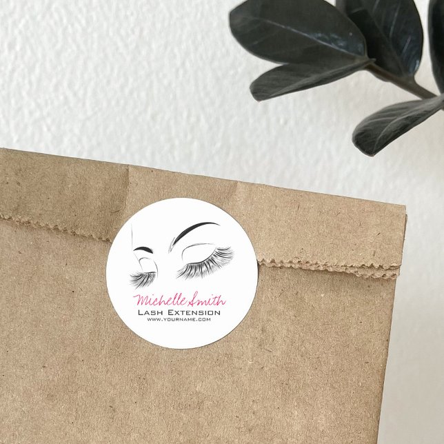 Sticker Rond Elégant noir et blanc Eyelashes Dessin Barre Lash (Créateur téléchargé)