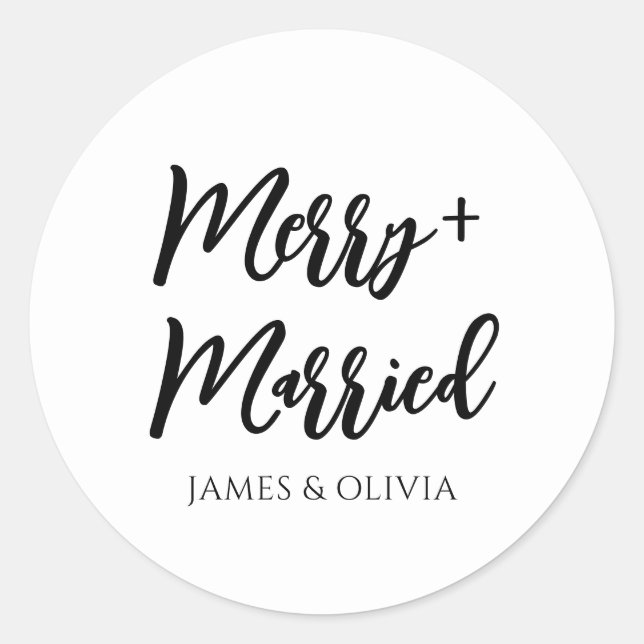Sticker Rond Élégant noir et blanc | Joyeux Noël et Marié (Devant)