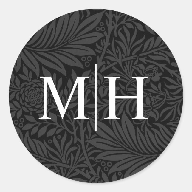 Sticker Rond Élégant noir floral blanc Mariage (Devant)