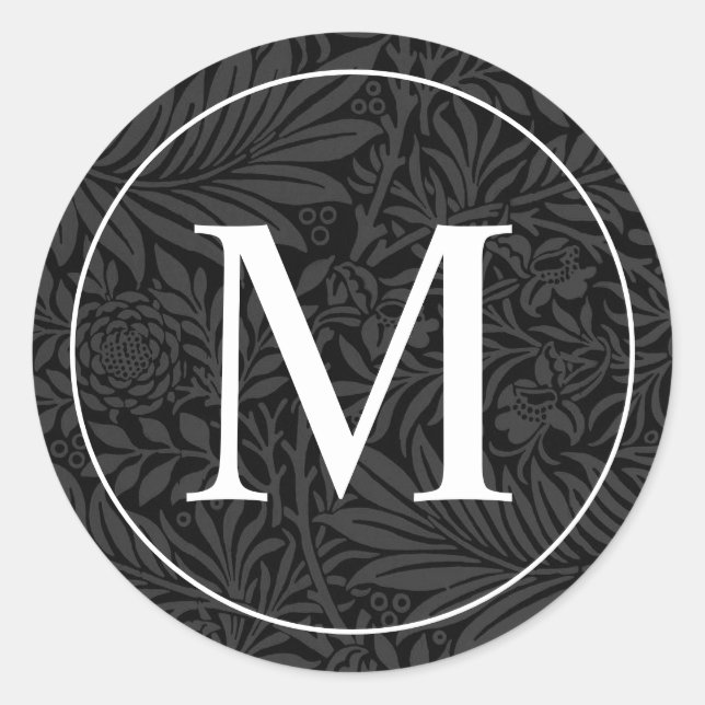 Sticker Rond Elégant noir floral blanc monogramme Enveloppe Sce (Devant)