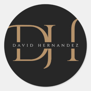 Sticker Rond Élégant Noir Monogramme Initiales Moderne Personna