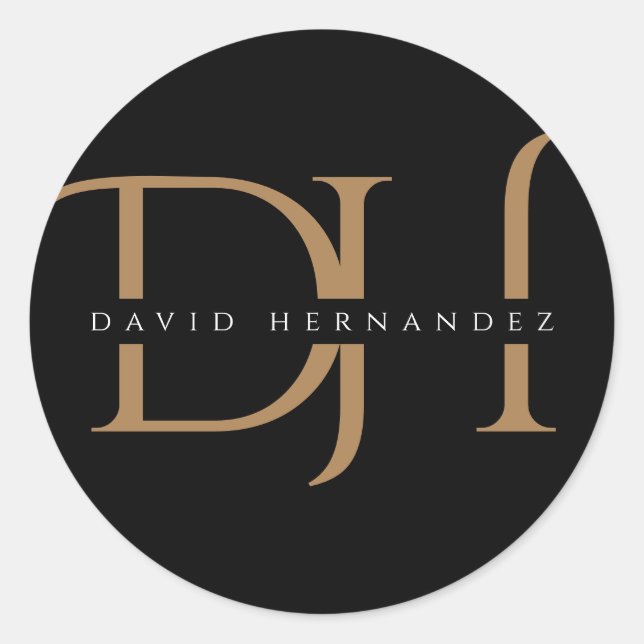 Sticker Rond Élégant Noir Monogramme Initiales Moderne Personna (Devant)