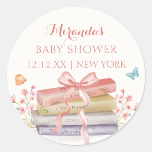 Sticker Rond Élégant nouveau chapitre Floral Bow Baby shower li