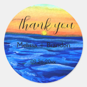 Sticker Rond Elégant Ocean Waves Beach Destination Mariage