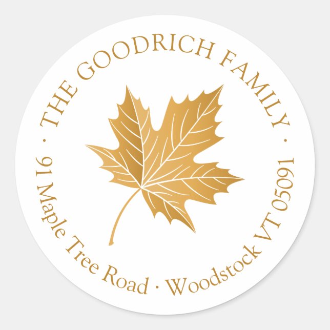 Sticker Rond Elegant Ocher Maple Leaf Adresse de retour (Devant)