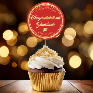 Sticker Rond Élégant Or Casquette de Remise des Diplômes Roug