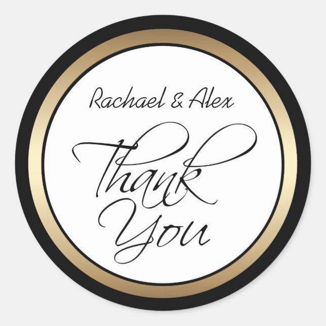 Sticker Rond Elégant or et noir Merci personnalisé (Devant)