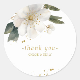 Sticker Rond Elégant or Magnolia Aquarelle Couple Mariage
