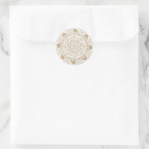 Sticker Rond Elégant or Oeil Soleil Lune Mandala Blanc