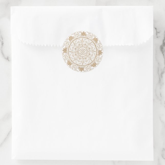 Sticker Rond Elégant or Oeil Soleil Lune Mandala Blanc (Sac)