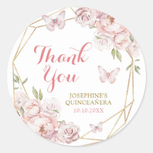 Sticker Rond Elégant or rose floral Mis Quince