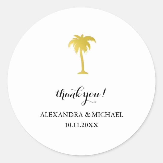Sticker Rond Elégant Palm Arbre d'or Merci mariage Faveur (Devant)