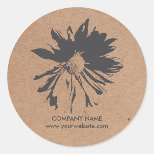 Sticker Rond Élégant Papier Florisant Fleur Gris Simple