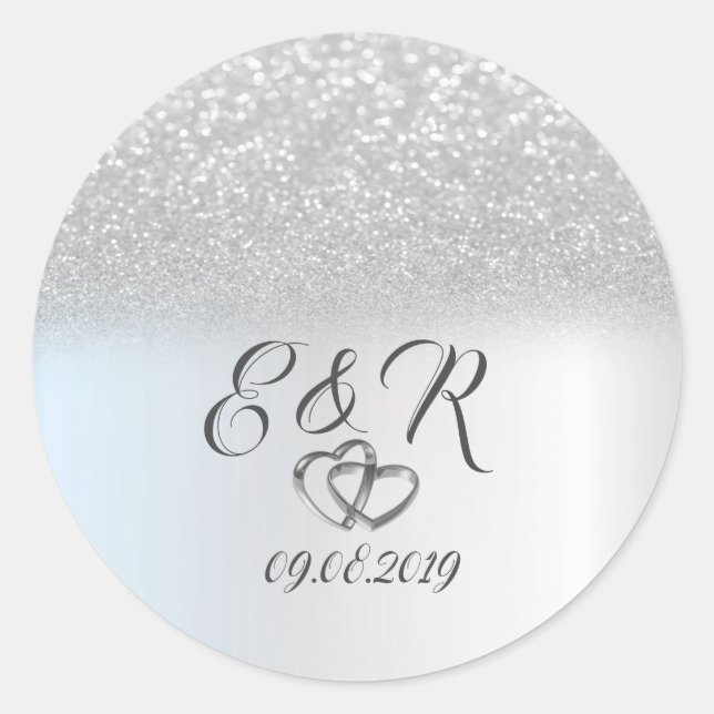 Sticker Rond Elégant Parties scintillant Argent Bokeh, Mariage  (Devant)