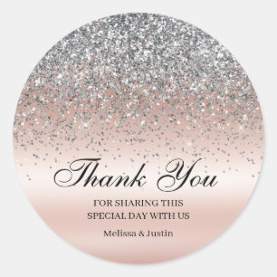 Sticker Rond Élégant Parties scintillant d'argent Mariage rose