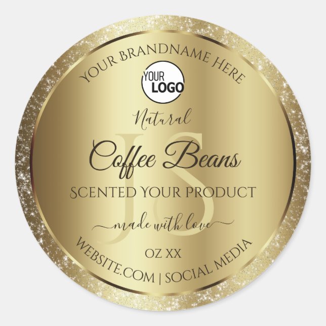 Sticker Rond Élégant Parties scintillant or Monogramme Produit  (Devant)