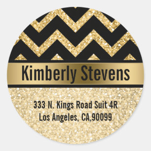 Sticker Rond Elégant Parties scintillant or noir Chevron or Acc