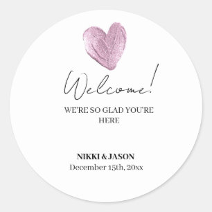 Sticker Rond Élégant Parties scintillant rose Coeur Mariage min