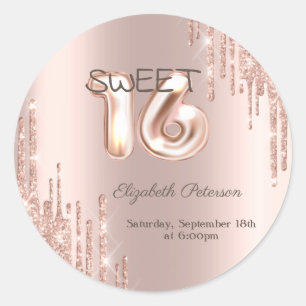 Sticker Rond Élégant Parties scintillant Rose Gold Sweet 16