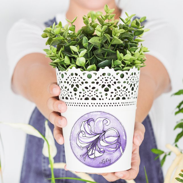 Sticker Rond Elegant Pastel Lavender Lily Aquarelle Ajouter un  (Créateur téléchargé)