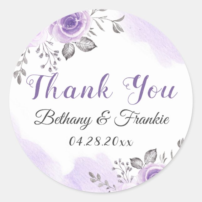 Sticker Rond Élégant Pastel Purple Fleurs de Fleurs de Fleur Me (Devant)