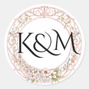 Sticker Rond Élégant Pastel Vintage Arc Floral Mariage
