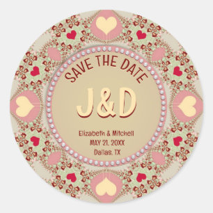 Sticker Rond Elégant Pays Rose Chérie Monogramme Dentelle