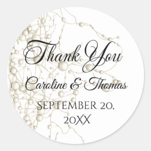 Sticker Rond Elégant Pearl Gold Script Mariage Perles romantiqu