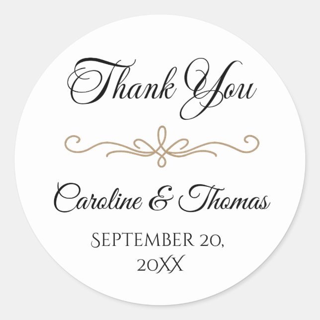 Sticker Rond Elegant Pearl Gold Script Wedding Romantic Pearls (Devant)