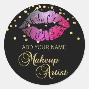 Sticker Rond Élégant peintre de maquillage de lèvres violet noi