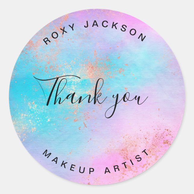 Sticker Rond Elégant peintre de maquillage d'or rose moderne (Devant)