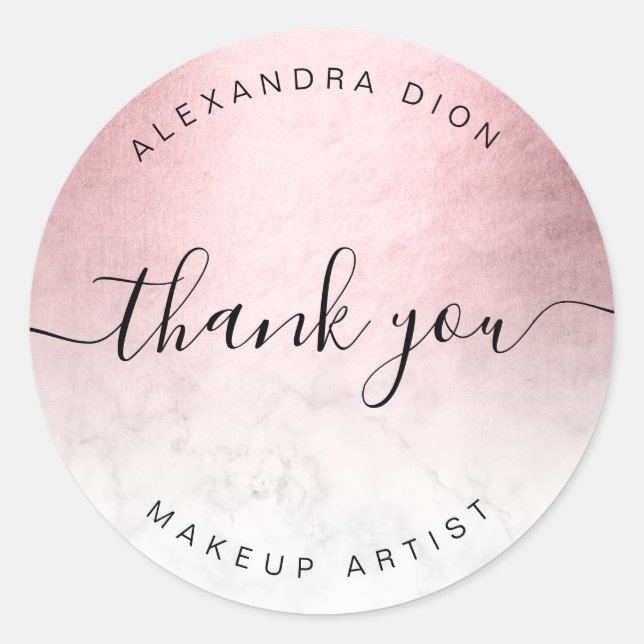 Sticker Rond Elégant peintre de maquillage en marbre blanc rose (Devant)