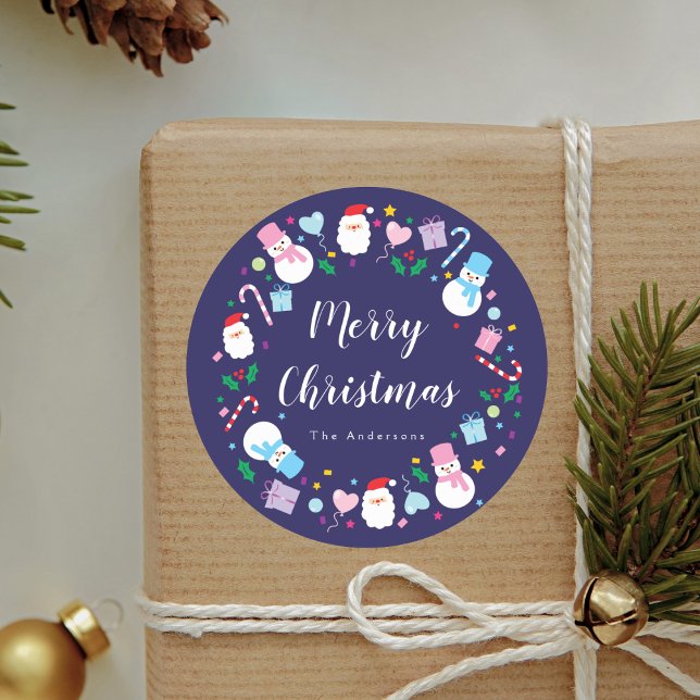 Sticker Rond Elégant Père Noël Snowman Sucre de canne Noël Wrea (Créateur téléchargé)
