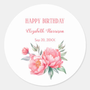 Sticker Rond Elégant Pink Peony Botanical Anniversaire Brunch