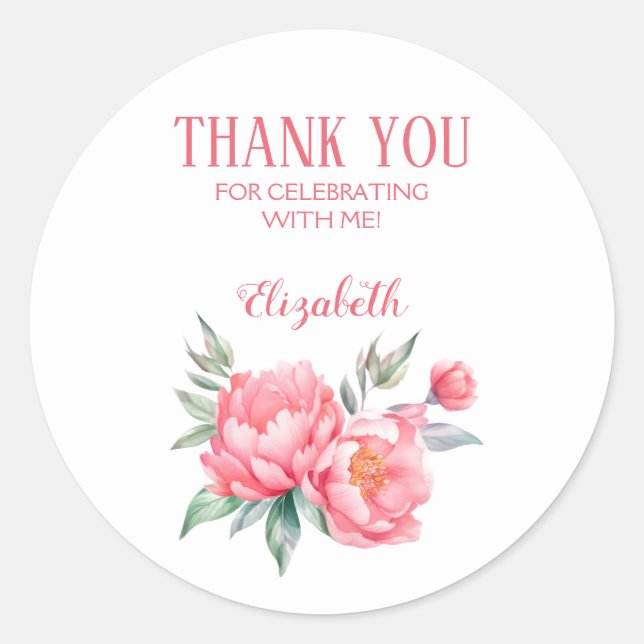 Sticker Rond Elégant Pink Peony Botanical Brunch Anniversaire (Devant)