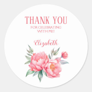 Sticker Rond Elégant Pink Peony Botanical Brunch Anniversaire