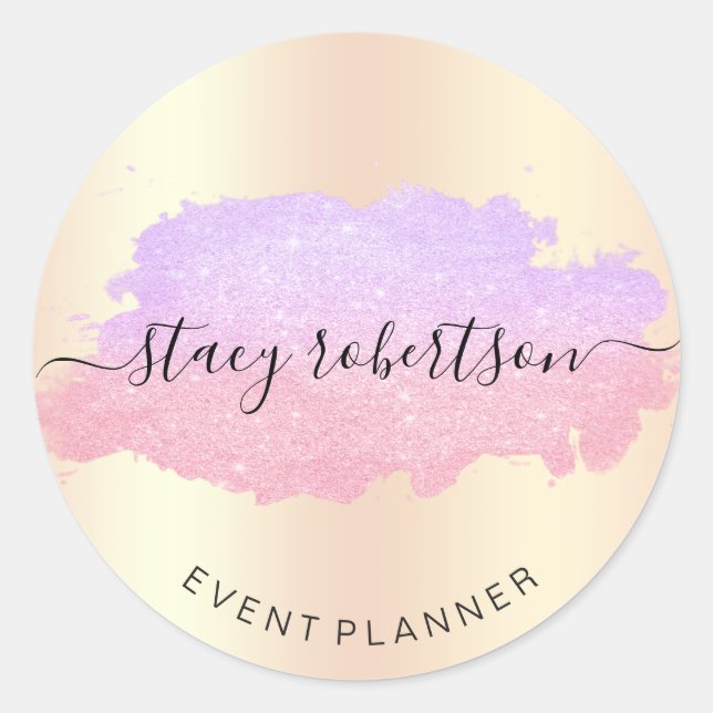 Sticker Rond Élégant planificateur de parties scintillant rose  (Devant)