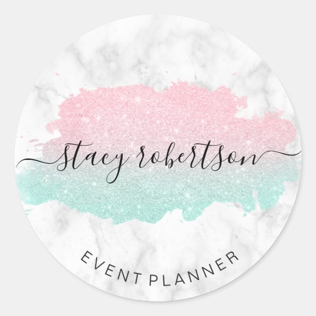 Sticker Rond Élégant planificateur rose de parties scintillant  (Devant)